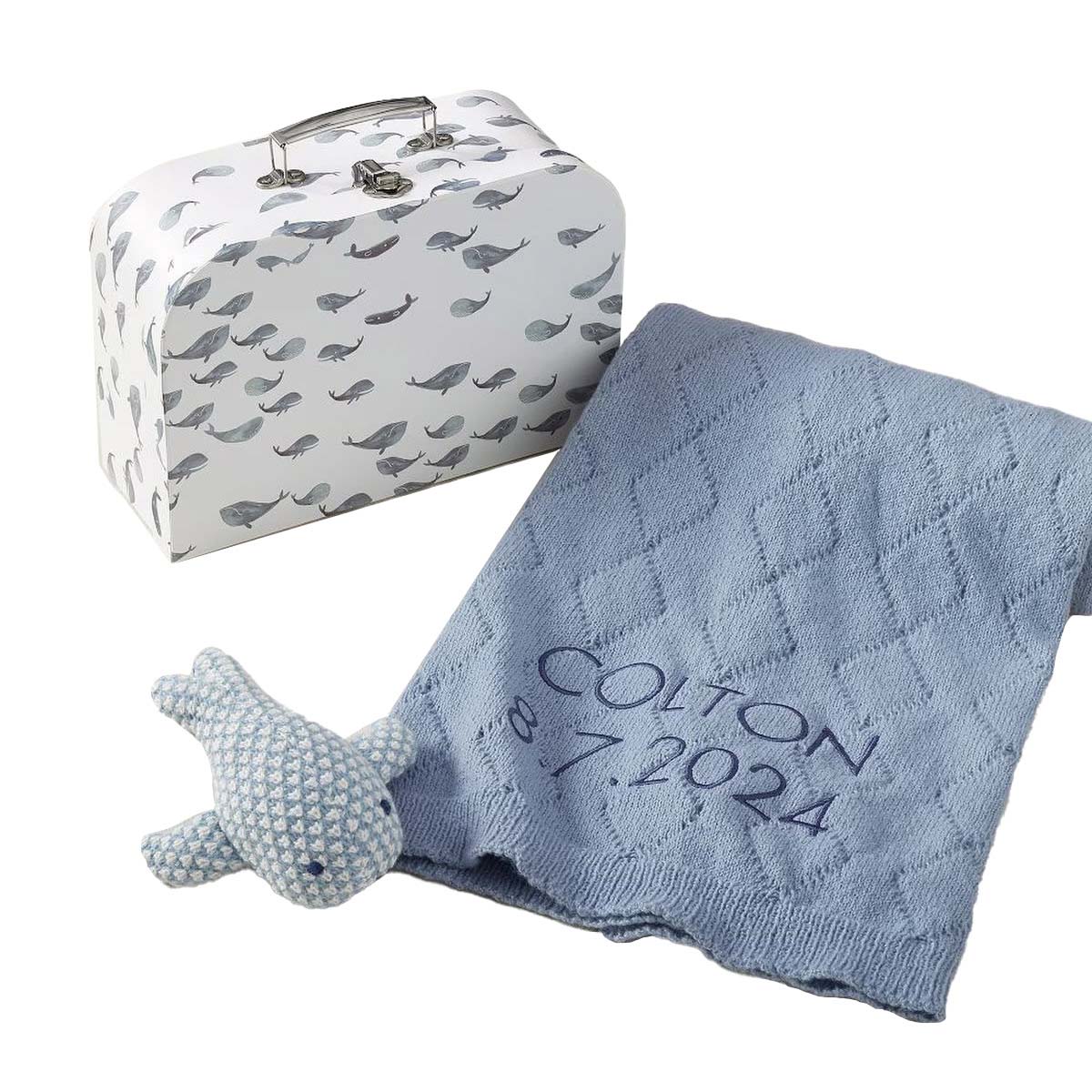 Pottery Barn Kids Jack Whale Blanket And Rattle Gift Set